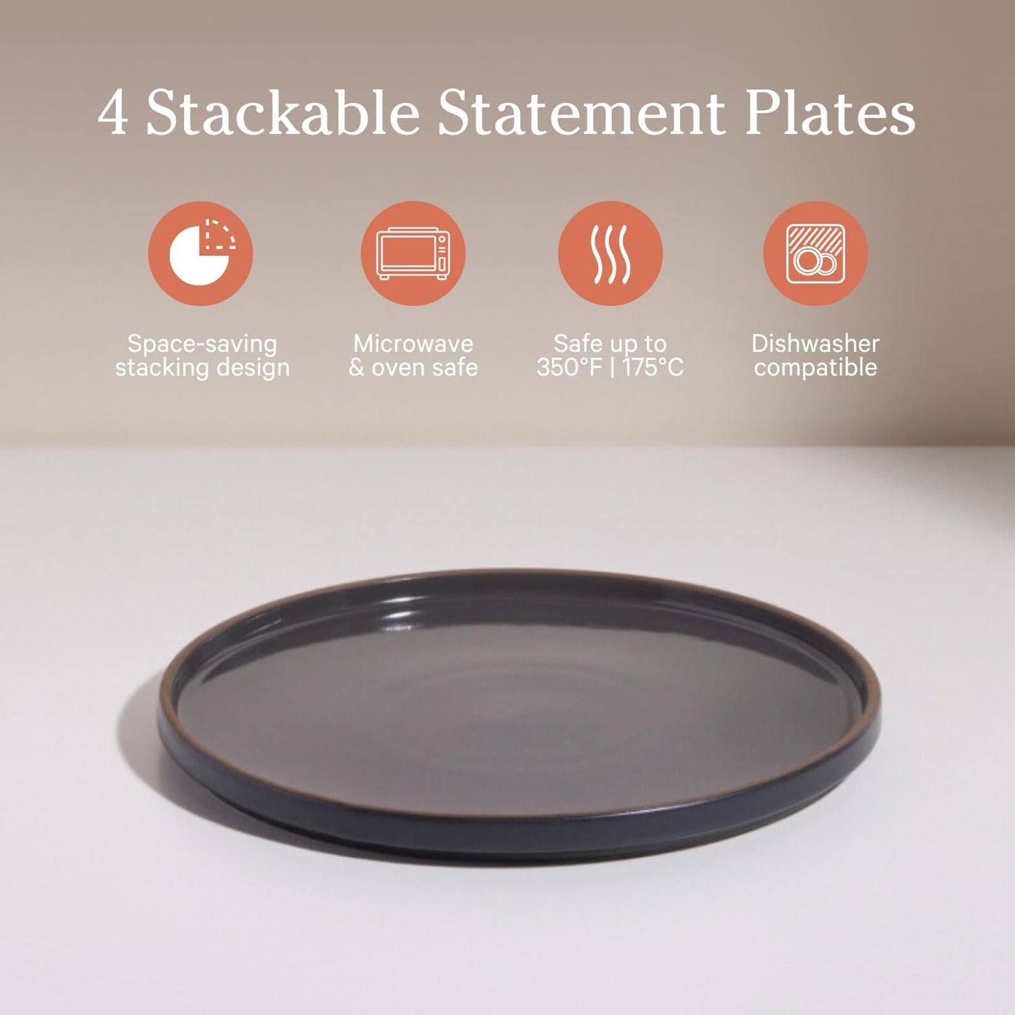 Our Place Dinner Plates - Set of Four 10.5” Handcrafted Ceramic Dinner Plates | Chip-Resistant, Restaurant-Grade | Stackable & Space-Saving | Char