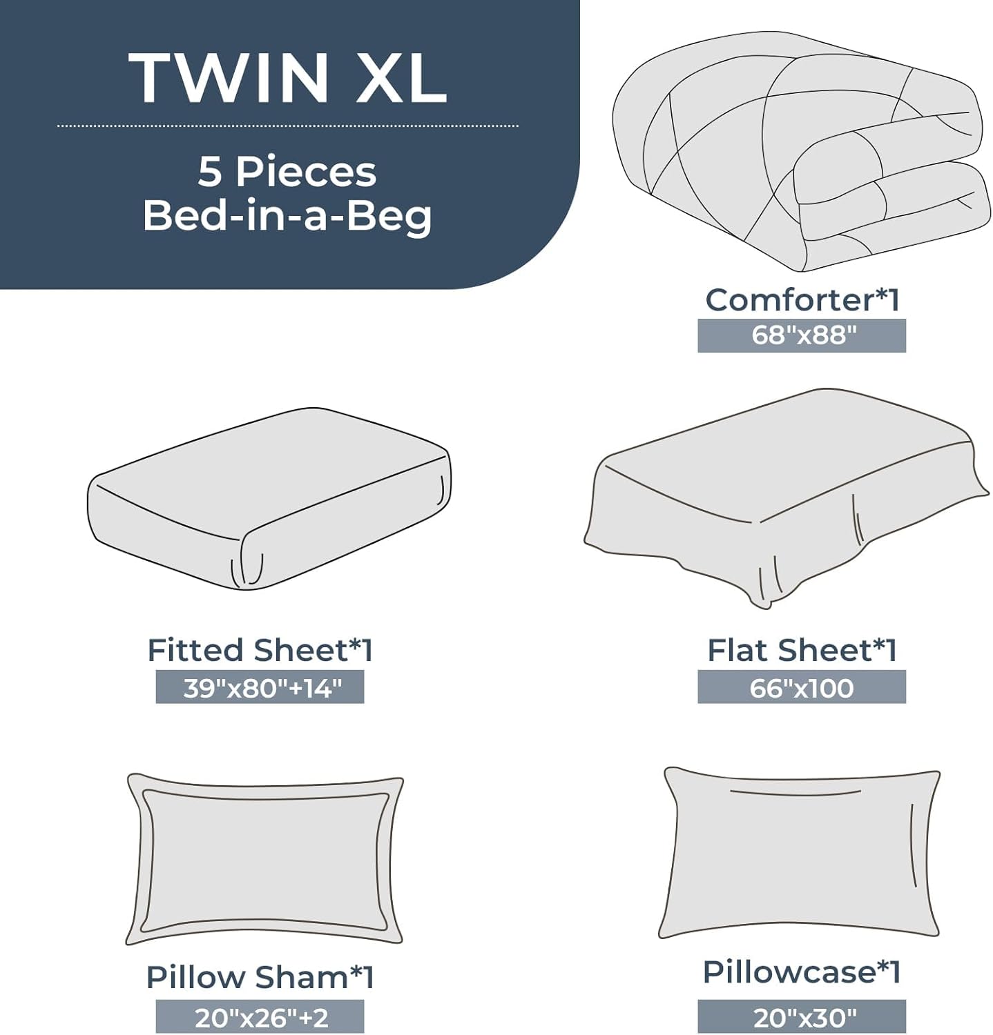 HEVUMYI Light Blue Twin-XL Comforter Set - 5-Piece All Season Bed in a Bag Twin-XL, Ultra Soft Bedding Set with Comforter, Flat Sheet, Fitted Sheet, Pillowcases, Pillow Shams
