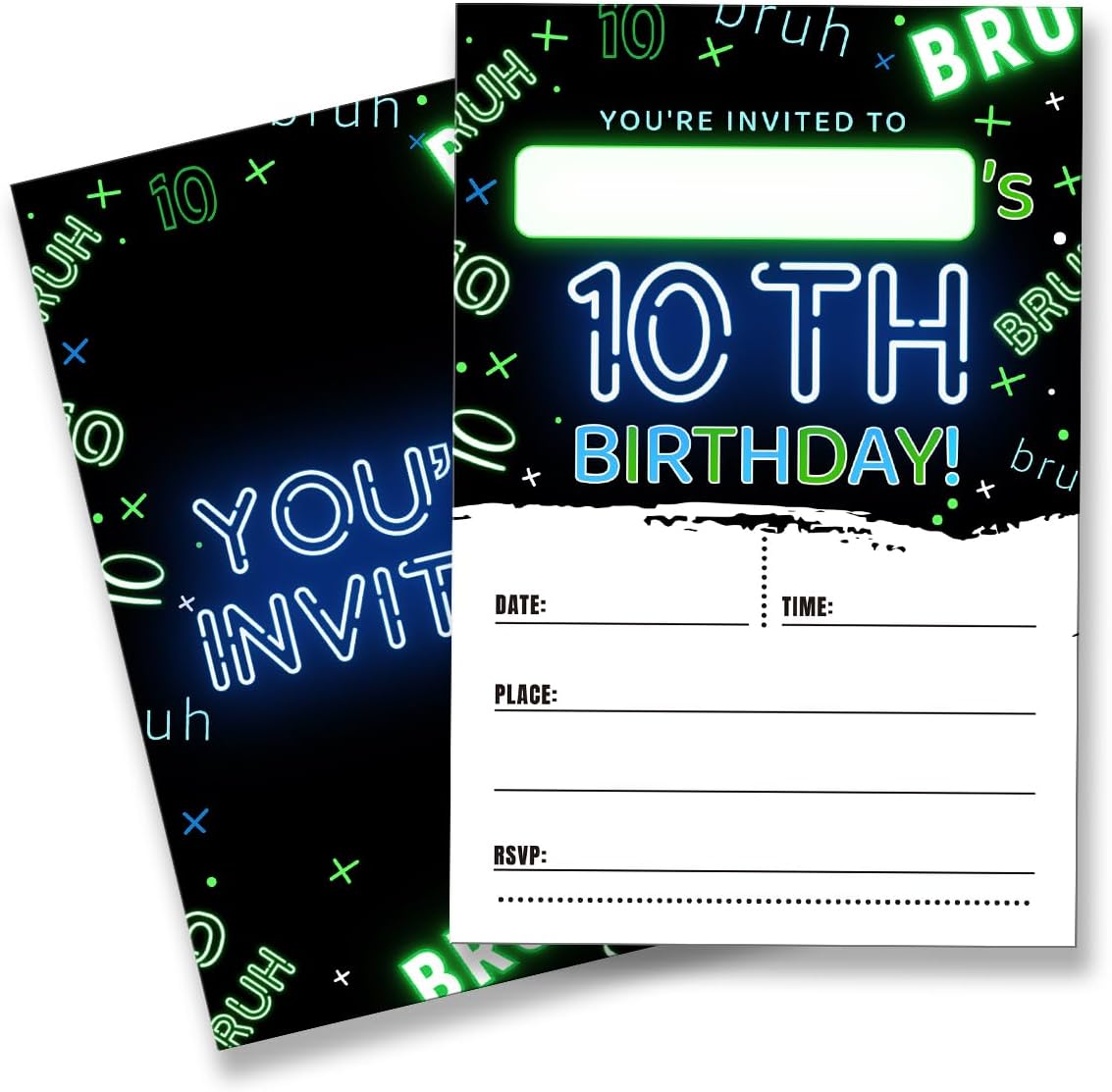 Boy 10Th Birthday Invitation Supplies with Envelopes Set of 20 Bruh You're Invited Birthday Party Invites Fill in Blank, Double Sided