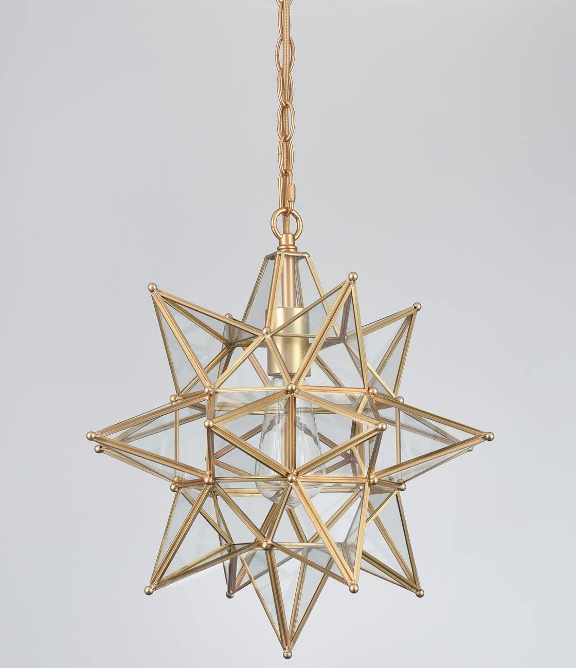 DIRYZON Modern Moravian Star Pendant Light for Kitchen Island Boho Gold Hanging Ceiling Light with Clear Glass Adjustable Chain,16 Inch