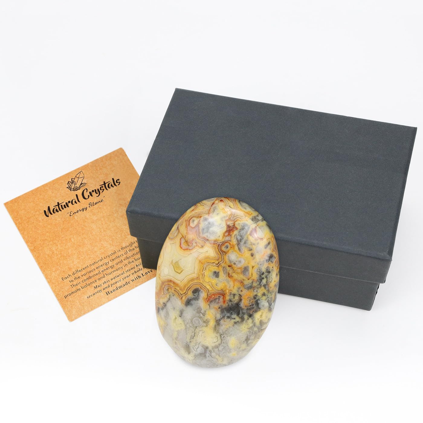 MAIBAOTA 2.4" Large Crazy Lace Agate Crystal Stone Polished Palm Stone Healing Crystals 0.7" Thick Natural Reiki Gemstone Worry Stone Energy Balancing Anxiety Stress Relief Meditation 1 Pc