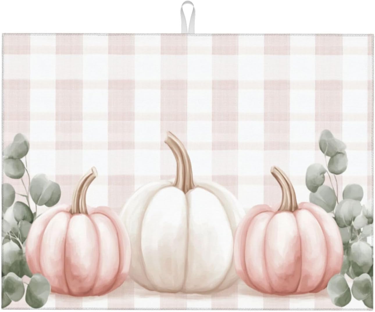 Dish Drying Mat for Kitchen Pink Pumpkin Buffalo Plaid Pattern Counter Absorbent Dishes Drainer Microfiber Large 18x24 Inch