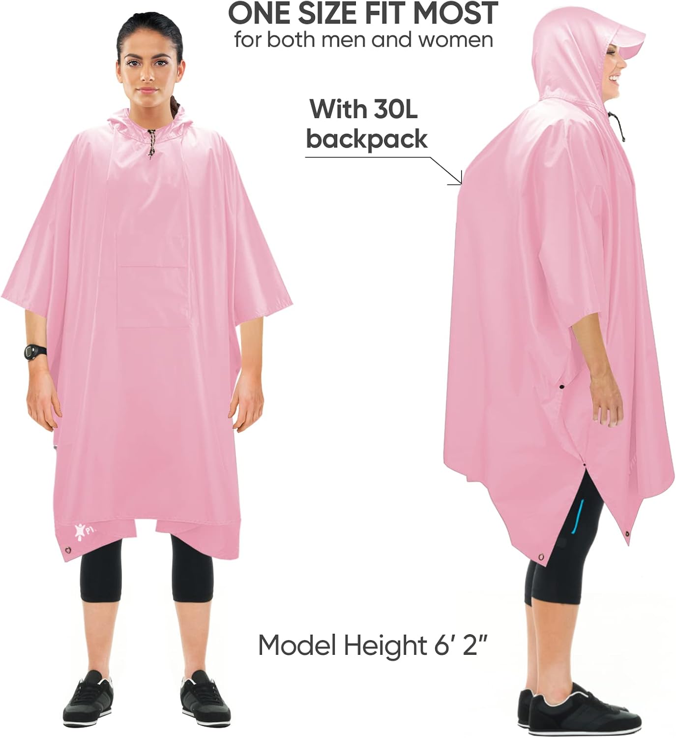 PTEROMY Hooded Rain Poncho for Adult with Pocket, Waterproof Lightweight Unisex Raincoat for Hiking Camping Emergency