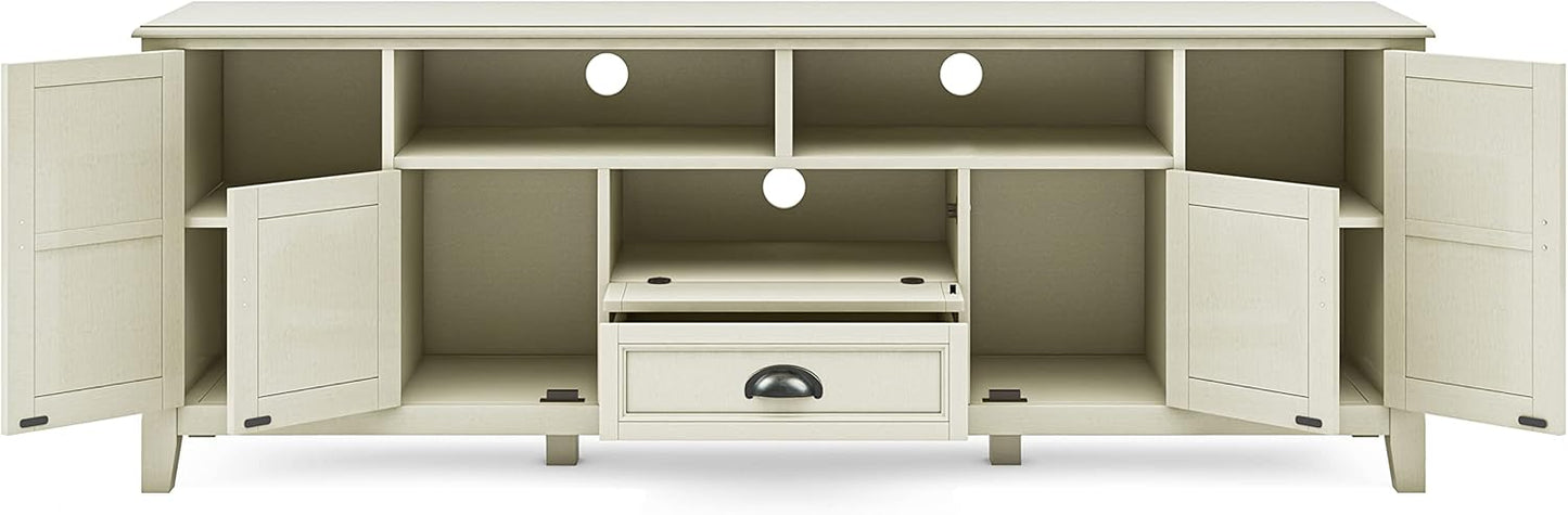 SIMPLIHOME Burlington SOLID WOOD 72 Inch Wide Transitional TV Media Stand in Antique White for TVs up to 80 Inches, For the Living Room and Entertainment Center