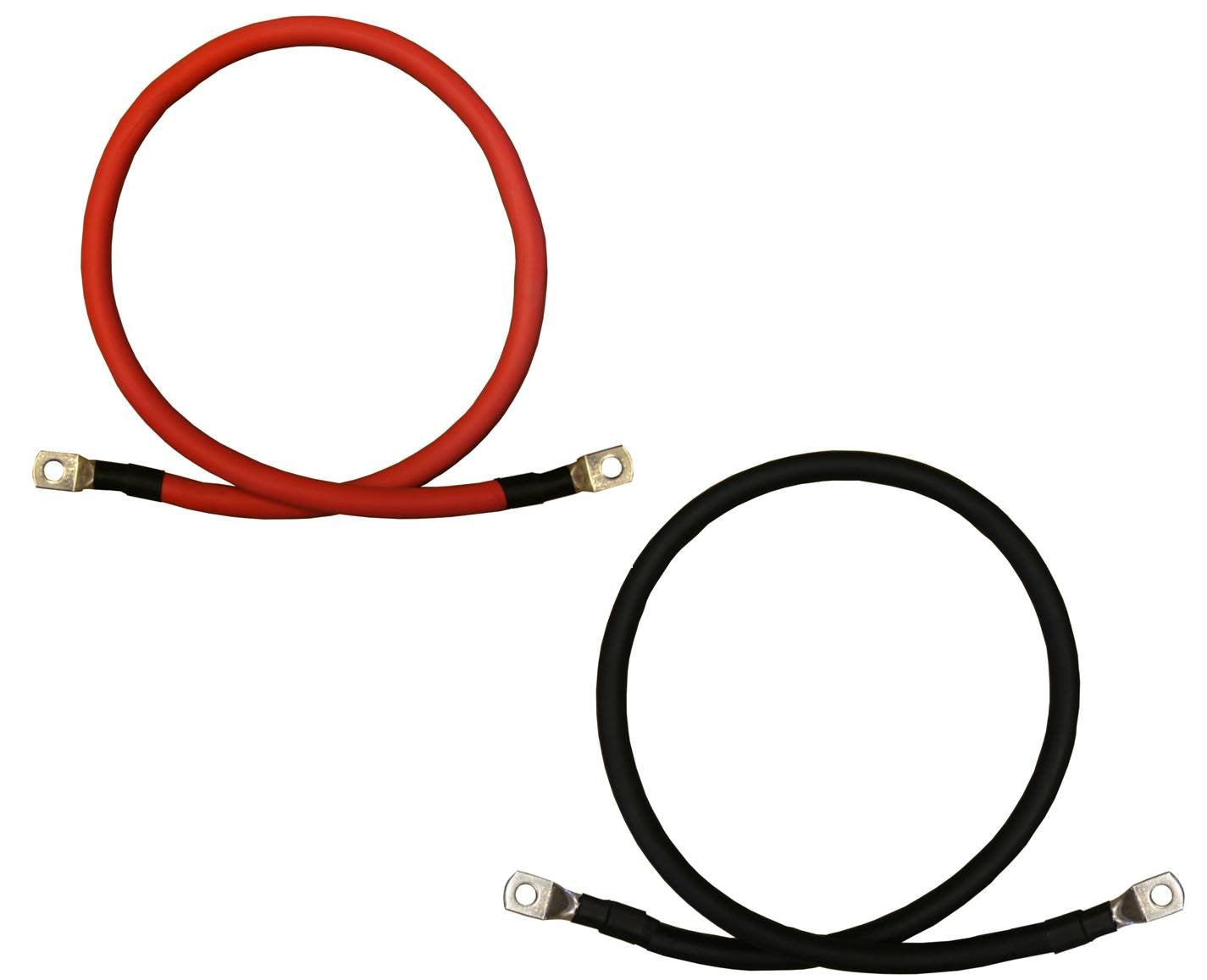 2 Awg Gauge Red + Black Pure Copper Battery Inverter Cables Solar, Rv, Car, Boat 18 In 5/16 + 3/8 Lugs
