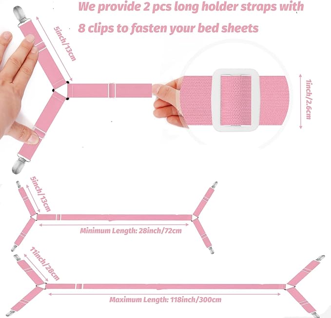Bed Sheet Holder Straps, 2 Pcs Adjustable Mattress Sheet Clips, Bed Sheet Fasteners Elastic Sheet Suspenders to Keep Bed Sheet in Place for Different Beds (X-Purple)