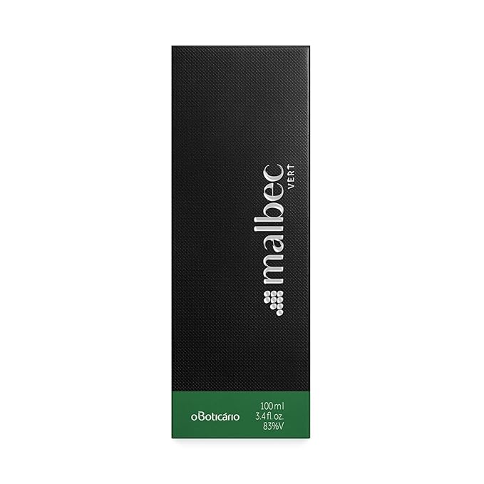 Malbec Vert Eau de Toilette By O Boticário, Cologne For Men, Long Lasting Men's Fragrance, French Oak Barrel-Aged Red Wine & Woody Fresh Scent, 3.4 Ounce