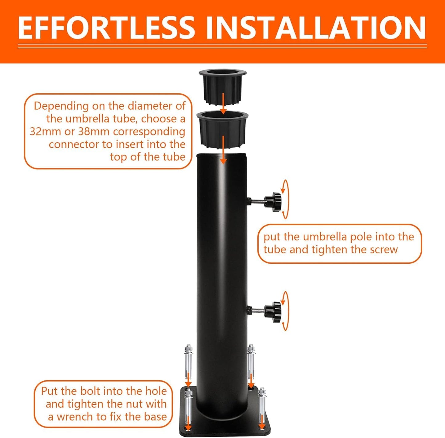 DEVALLEY Outdoor Deck Umbrella Stand Base,Heavy Duty Steel Umbrella Mount Universal Bracket,DIYPatio Umbrella Holder Stand for Deck,Balcony,Tables - 2Pack