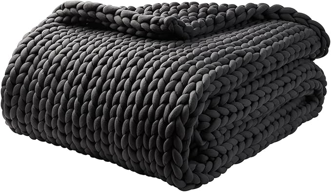 YnM Weighted Blanket, Handmade Chunky Yarn Knitted Design, Soft and Cozy, Temperature Regulating and Breathable, Machine Washable Throw for Sleep or Home Decor (Dark Grey, 50x60 Inch, 10lbs)