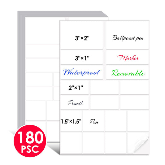 Removable Labels for Storage Bins Food Containers Freezer Tape to Write on Easy Peel Off Vinyl Waterproof Blank White Sticky Moving Label Sticker for Canning Bottle School Supplies Name Tag 180PCS