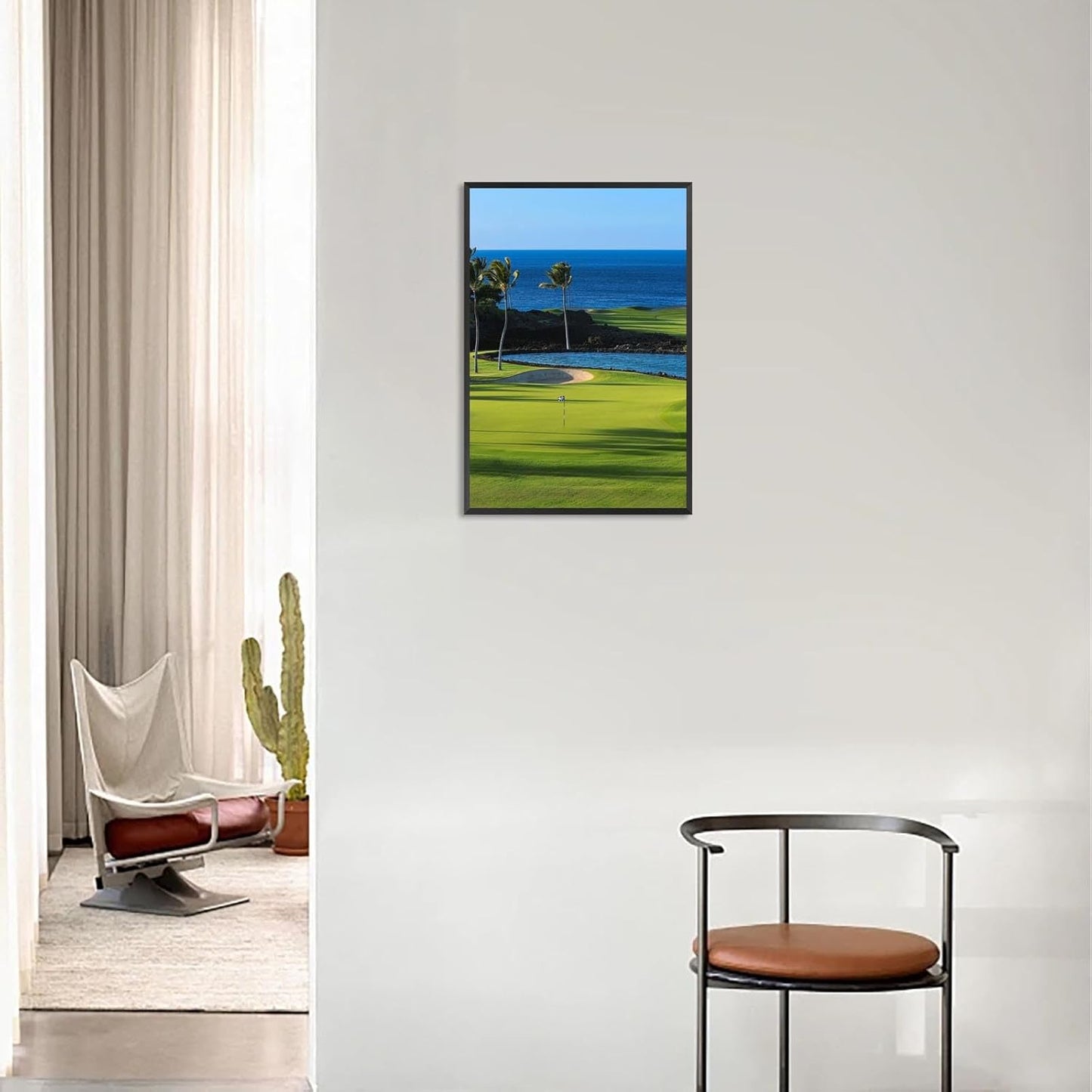 Trendy Golf Course Poster Golf Seascape Landscape Canvas Wall Art Sports Lover Aesthetic Pictures Prints Painting For Living Room Bedroom Office Wall Decor 24x36in Wframed