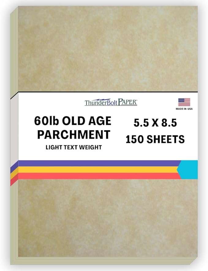 150 Old Age Parchment 60# Text (=24# Bond) Paper Sheets - 5.5 X 8.5 Inches HALF Letter | Flyer Size - 60 Pound is Not Card Weight - Vintage Colored Old Parchment Semblance