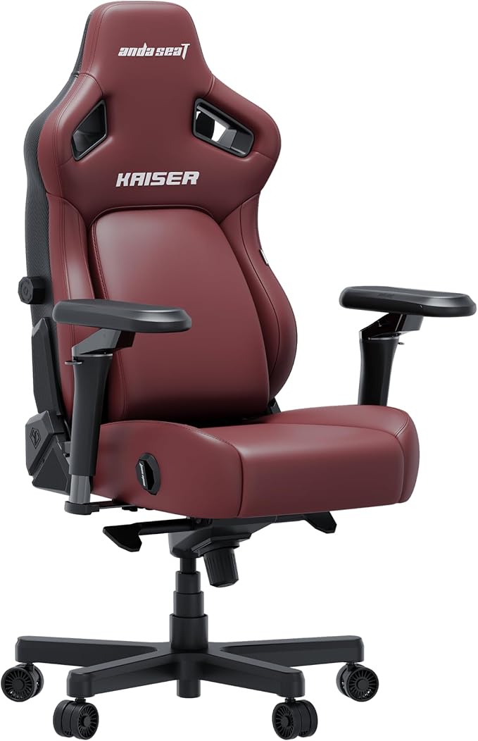 Anda Seat Kaiser 4 Large Gaming Chair for Adults - Ergonomic Maroon PVC Leather Gaming Seat with 6D Armrest, Comfortable Office Chair with Lumbar Support, Heavy Duty Wide Computer Seat
