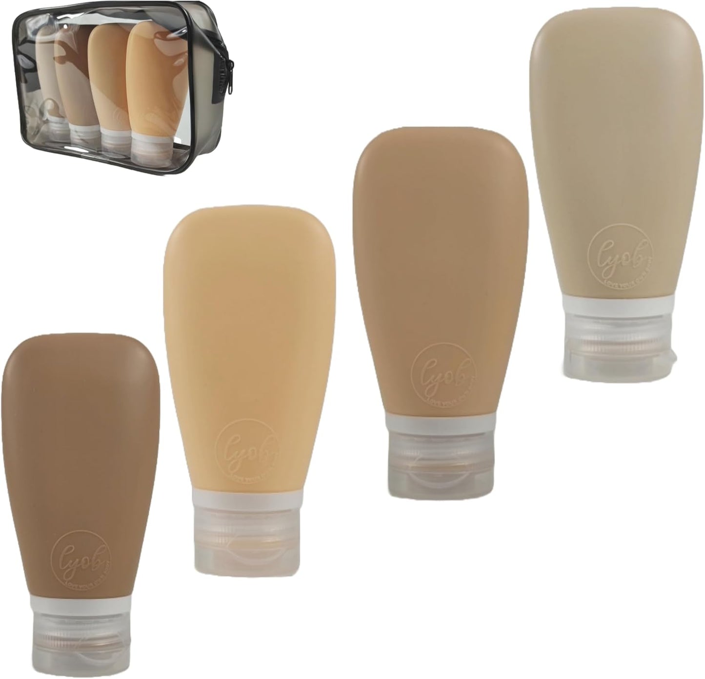 Travel Bottles for Toiletries, TSA Approved 3oz Leak Proof Silicone Refillable Squeeze Travel Size Containers BPA Free for Cleansers, Lotions, Shampoo w/Clear Bag (NEW earth tone set)