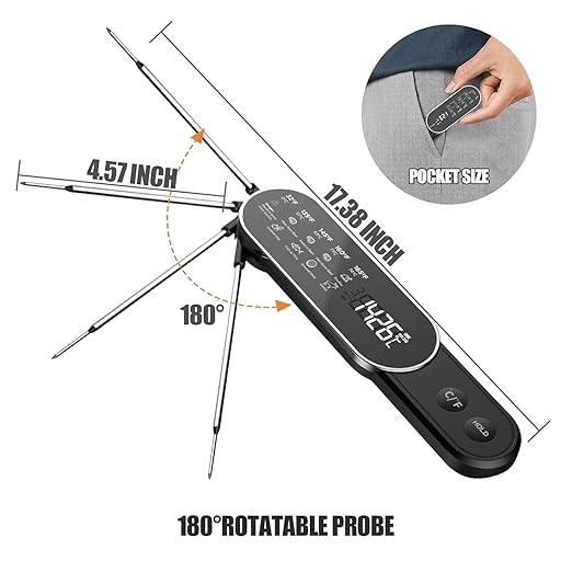 Rechargeable Meat Thermometer Digital with Ultra-Fast 0.5 Sec Instant Read, NIST Certified ±0.5°F Accuracy, Auto-Rotating Backlight Display, IP67 Waterproof, Oven Safe for Grill, BBQ, Smoker, Candy