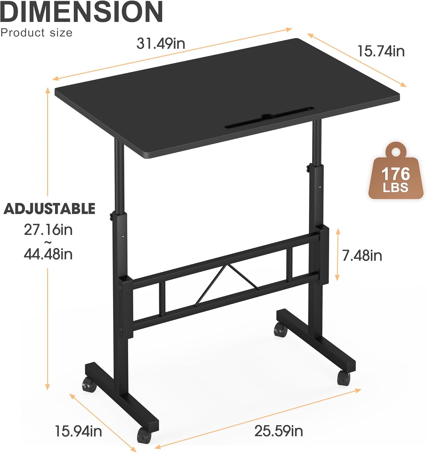 Klvied Small Standing Desk Adjustable Height for Sitting and Standing, Portable Laptop Table for Walking Pad (Black)