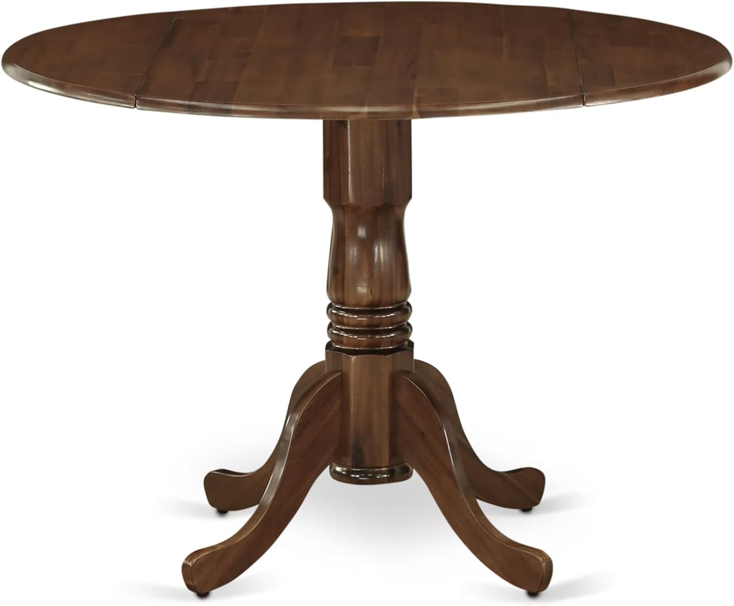 East West Furniture DLMZ3-AWA-32 3 Piece Kitchen Table Set for Small Spaces Consist of a Round Wooden Table with Dropleaf and 2 Upholstered Parson Chairs, 42x42 Inch, Antique Walnut