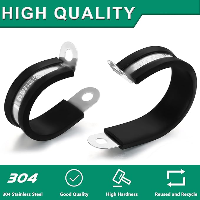 50PCS Cable Clamps 1-1/2 Inch 304 Stainless Steel Cable Clamps Rubber Coated Cushioned Insulated Cable Clamp,Automotive Wire Clamps,Pipe Clamps,Metal Clamp for Tube,Wire Cord Installation(38mm)