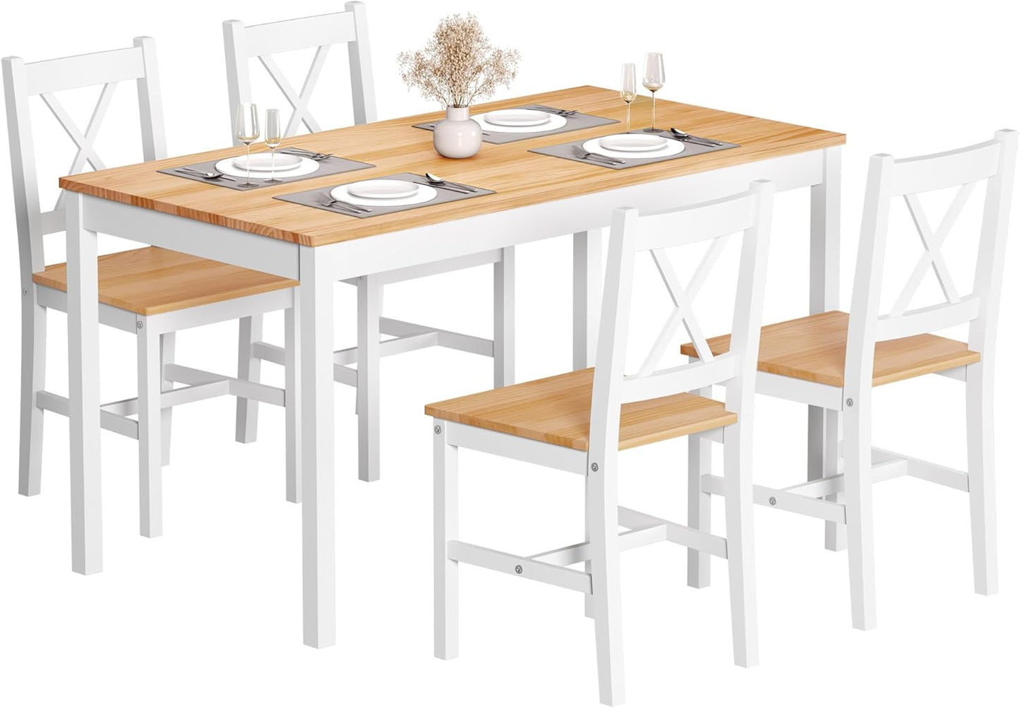 SogesHome 42.52'' Dining Table Set with 4 Chairs, 5-Piece Modern Chic Design, Premium Construction, Versatile Functionality, Easy Assembly, Oak and White Finish, Oak