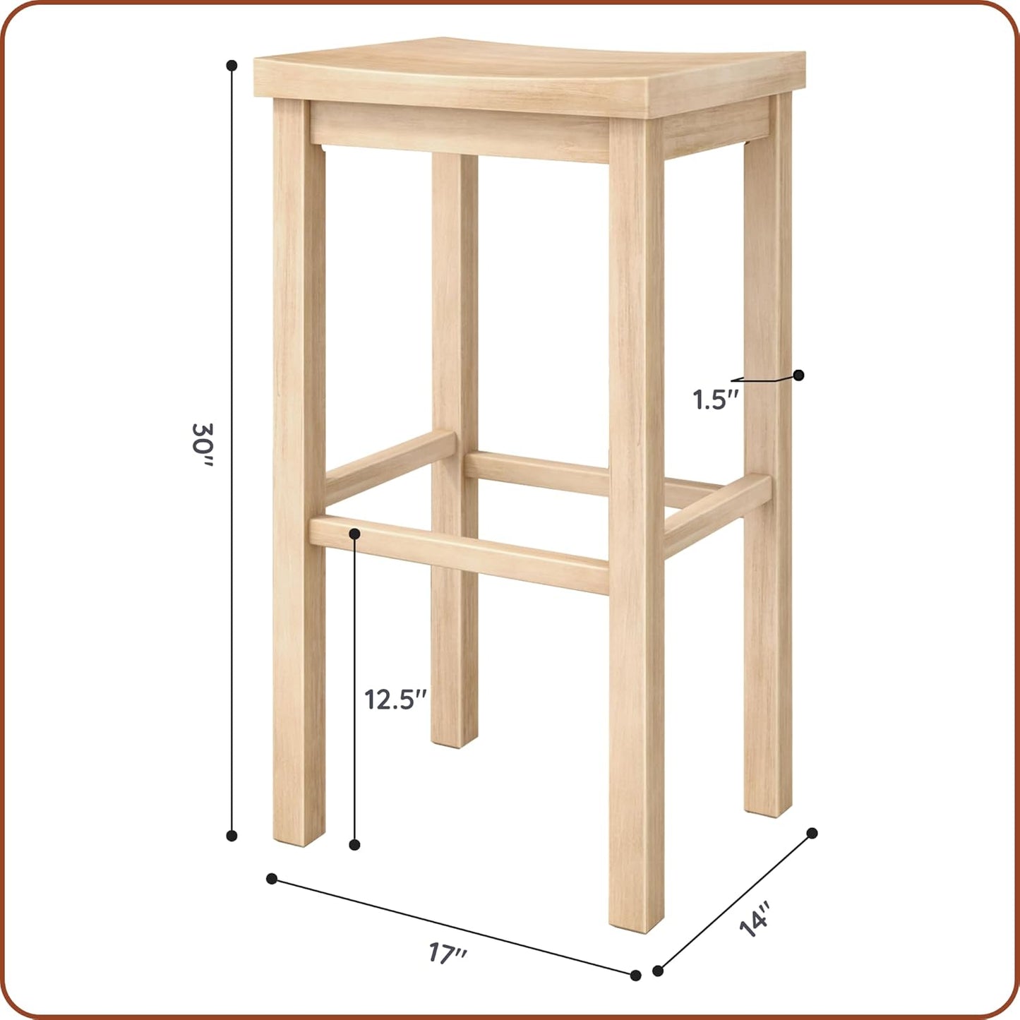 Grain & Grove Smith Collection Set of 4 Solid Wood Bar Stools, 30 inch Saddle-Seat Bar Chairs, Backless, Heavy-Duty Construction, Footrest Support, for Kitchen Islands, Home Bars, and Counters, Blonde