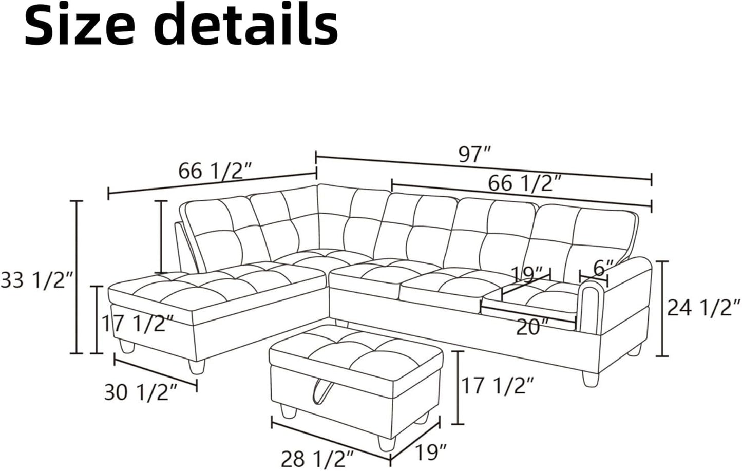 L Shaped Sectional Couches for Living Room, Modern Modular Sectional Sofa with Ottoman Storage, Comfy L Shaped Couch with Chaise for Bedroom Apartment Furniture, Blue