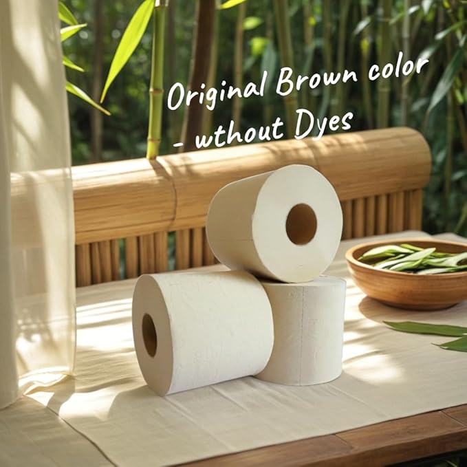 Bamboo Toilet Paper 12 Rolls, Resuable Packaging,New Plastic-Free,3 ply, Septic Safe,Unbleached Brown,Chemical Free,Tree-Free,Soft and Absorbent,Bathroom Tissue Rolls