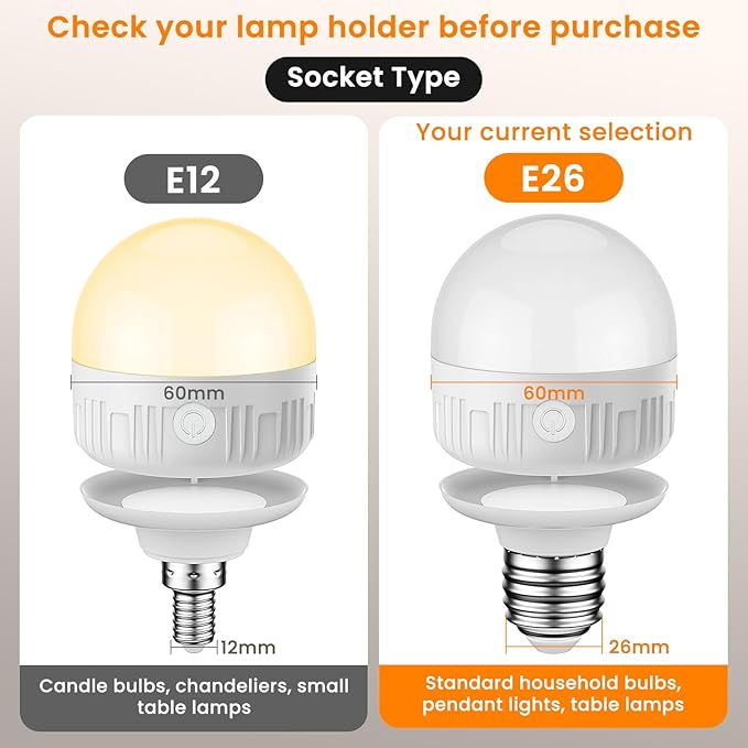 SCOPOW 1PC Rechargeable Light Bulbs with Remote Control Timer and 3 Color Temperature Rechargeable Battery Operated Light Bulb (5W+E26+3Colors+1PC)