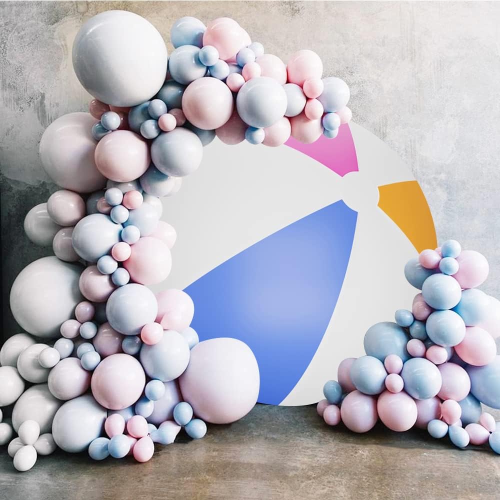 Leyiyi 3x3ft Beach Ball Round Backdrop Cover Polyester Swimming Pool Ball Backdrop for Pool Party Summer Beach Ball Decoration Newborn Kids Birthday Party Cake Table Banner Photo Booth Props