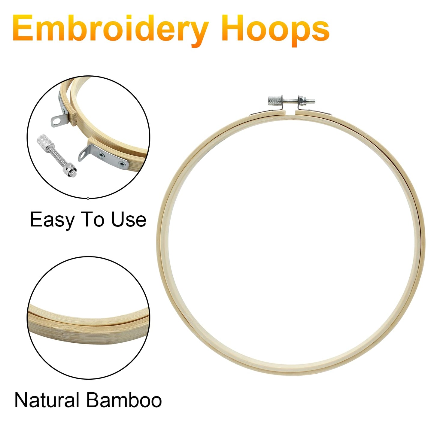 Biaungdo 6 Pieces 8 Inch Embroidery Hoops, Round Wood Embroidery Hoops, Adjustable Bamboo Circle Cross Stitch Hoop Ring, Wooden Embroidery Frames for Art Craft Sewing, Christmas Decoration