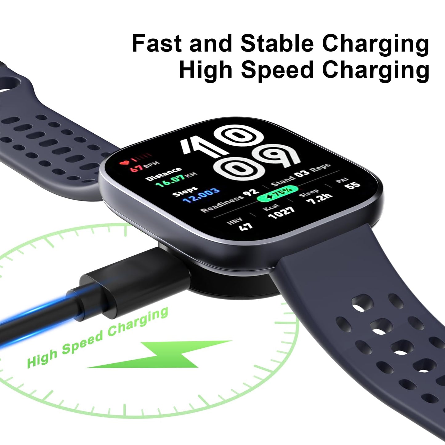 Gamorek Charger For Amazfit Bip 6/Active 2, Replacement Smart Watch Charger 3.3Ft Usb Magnetic Charging Cable Cord