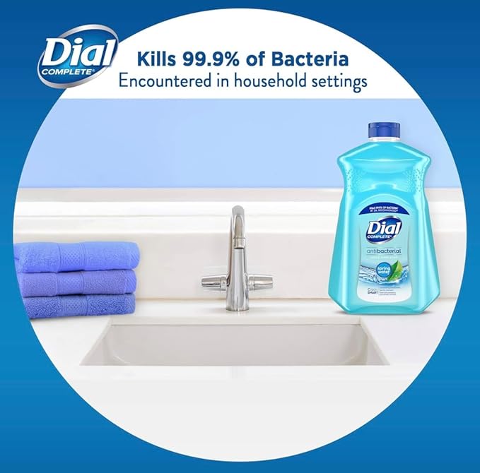 Dial Antibacterial Defense Liquid Hand Soap + Aloe, Spring Water Scent, 52 Fl Oz Hand Soap Refill (Pack of 3), Dermatologist-Tested, Gentle Formula