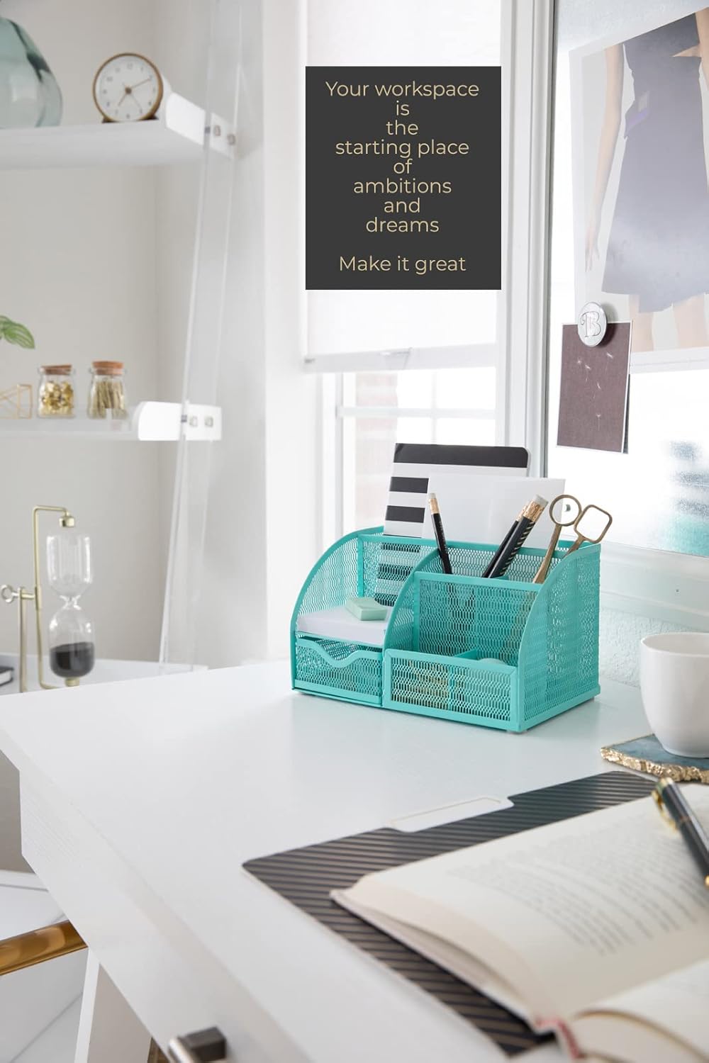 BLU MONACO Aqua Desk Organizer – Cute Turquoise Accessories & Stationery Holder for School, Locker, Bedroom or Home