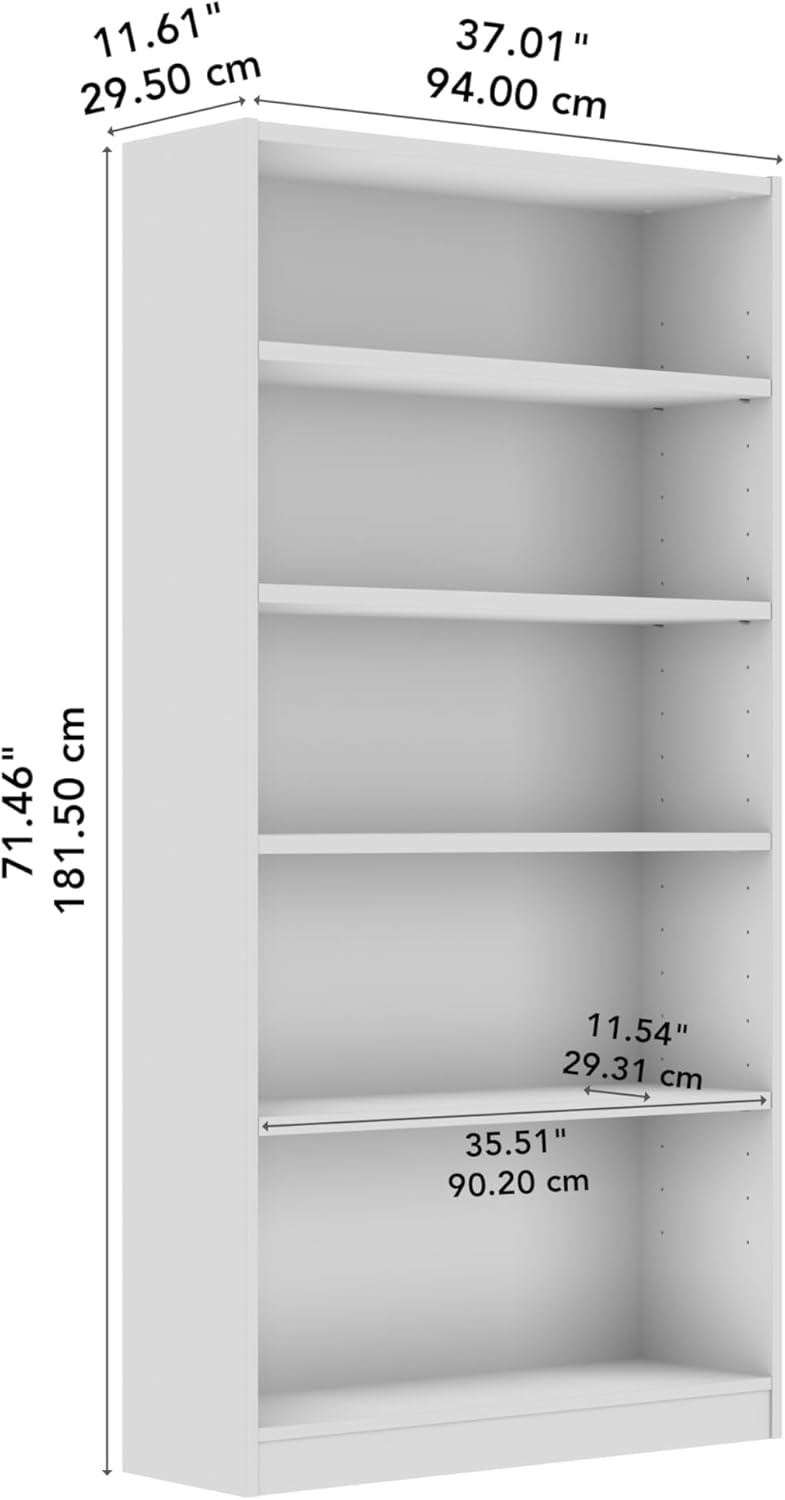 Bush Furniture Universal Tall 5 Shelf Bookcase in Black Walnut, Vertical Storage and Display Bookshelf for Home Office or Living Room Organization