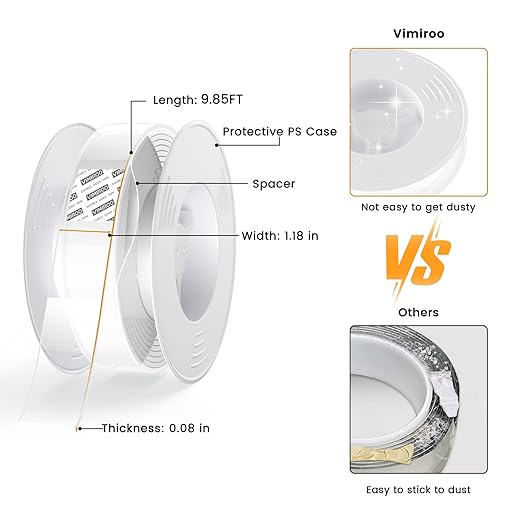 Double Sided Tape Heavy Duty Removable 9.85FT, Extra Large Nano Transparent Adhesive Tape, Clear Mounting Tape, Adhesive Strips for Picture Hanging, Wall, Poster, Carpet