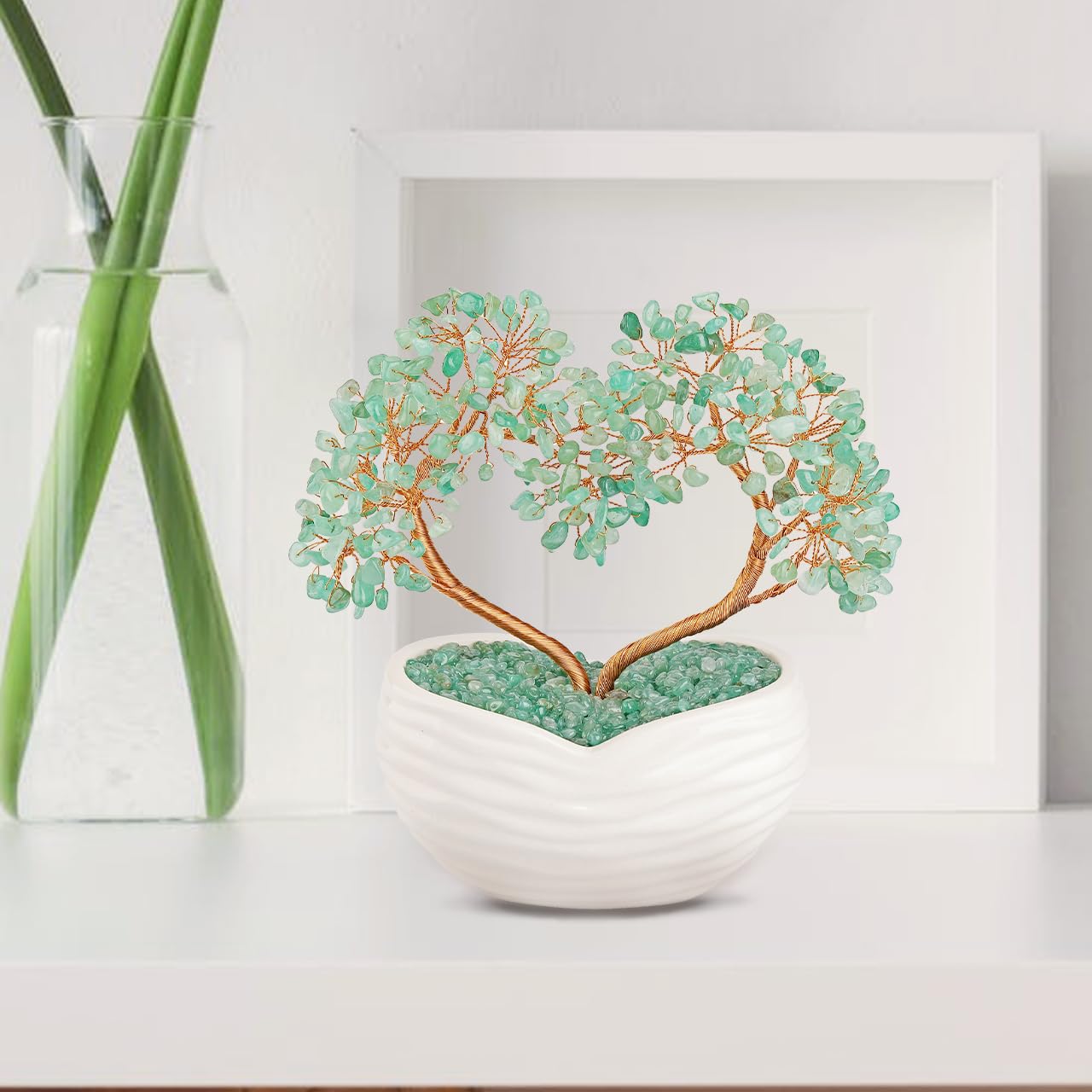 GEHECRST Green Aventurine Tree Healing Crystals Heart Money Tree Reiki Gemstones Quartz Bonsai Trees Feng Shui Crystal Ornament for Home Desk Yoga Decor Healing Crystal Gifts for Mom