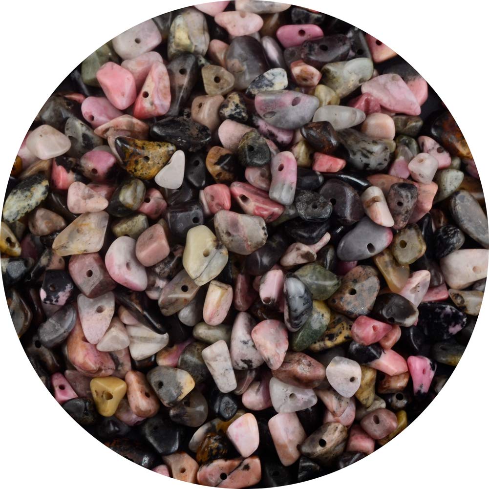 Natural Chip Stone Beads Black Stripe Rhodochrosite 5-8mm About 400 Pieces Irregular Gemstones Crystal Loose Bead Hole Drilled DIY for Bracelet Jewelry Making (5-8mm, Black Stripe Rhodochrosite)