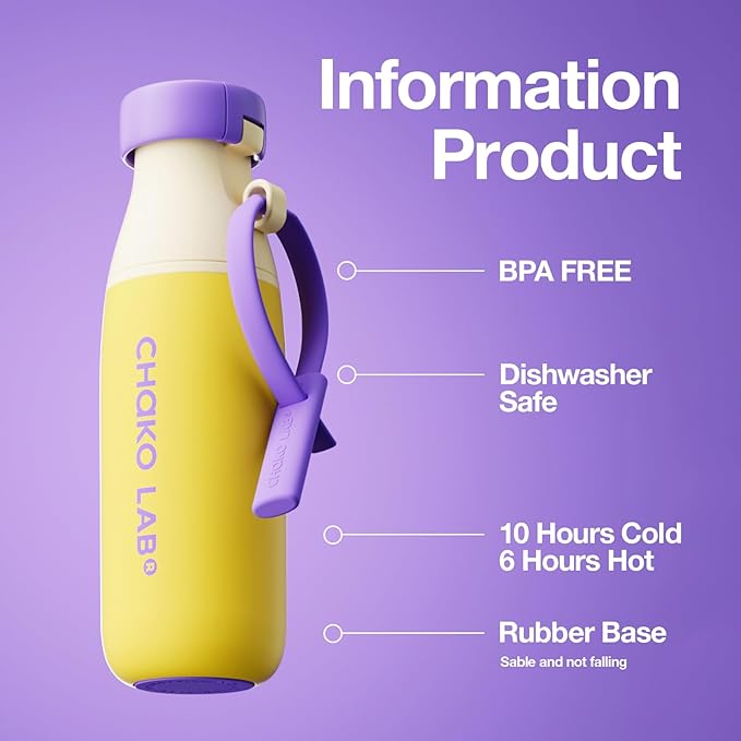 CHAKO LAB Insulated Ceramic liner Water Bottle with Two Strap | BPA-Free Leak Proof | 17oz Bottle with Spout Lid & Straw | pineapple