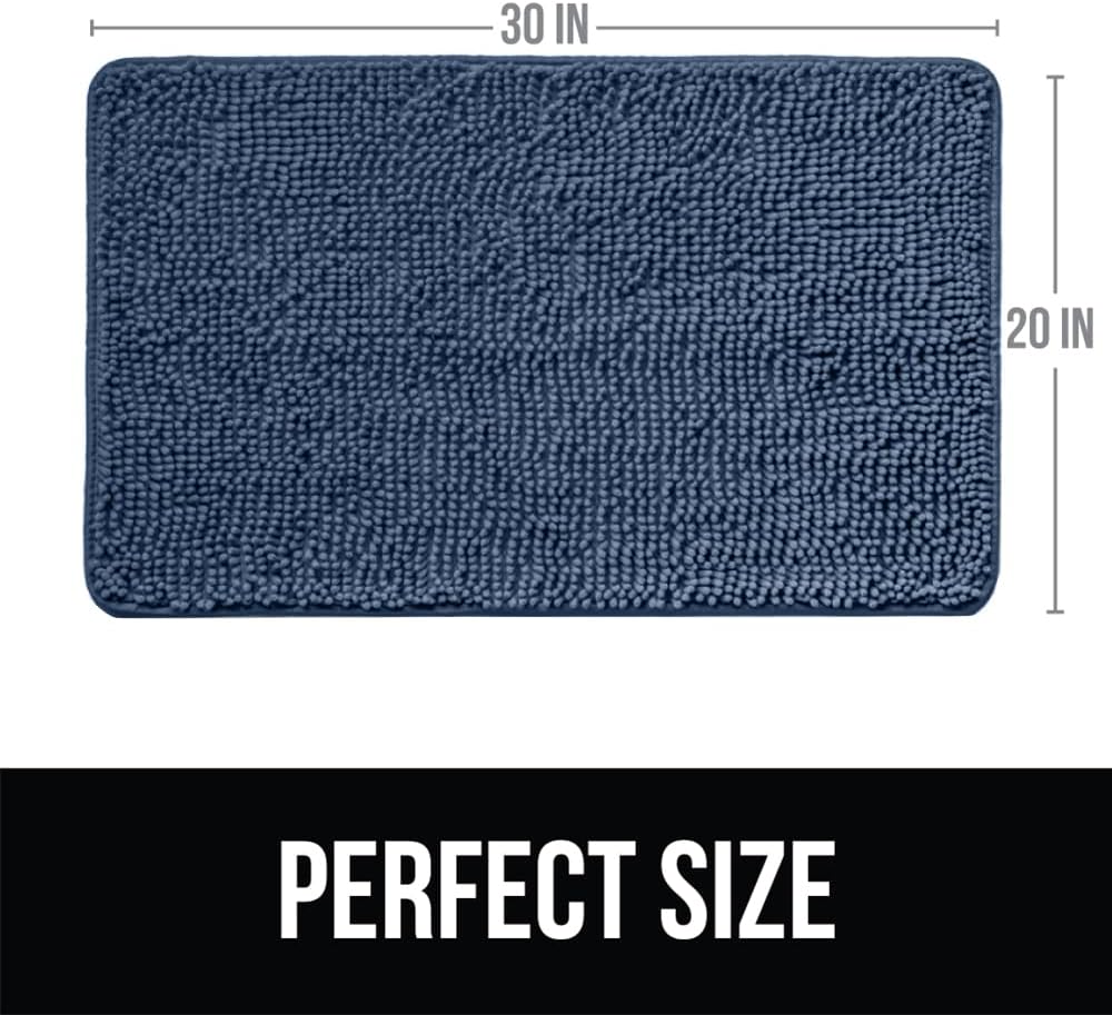 KANGAROO Bathroom Rugs, Chenille Soft Absorbent Bath Rug, Shaggy Shower Mat, Quick Dry Machine Wash Bathmat, Plush Carpet Mats for Tub, Bathtub and Room Home Decor Accessories, 30x20, Navy