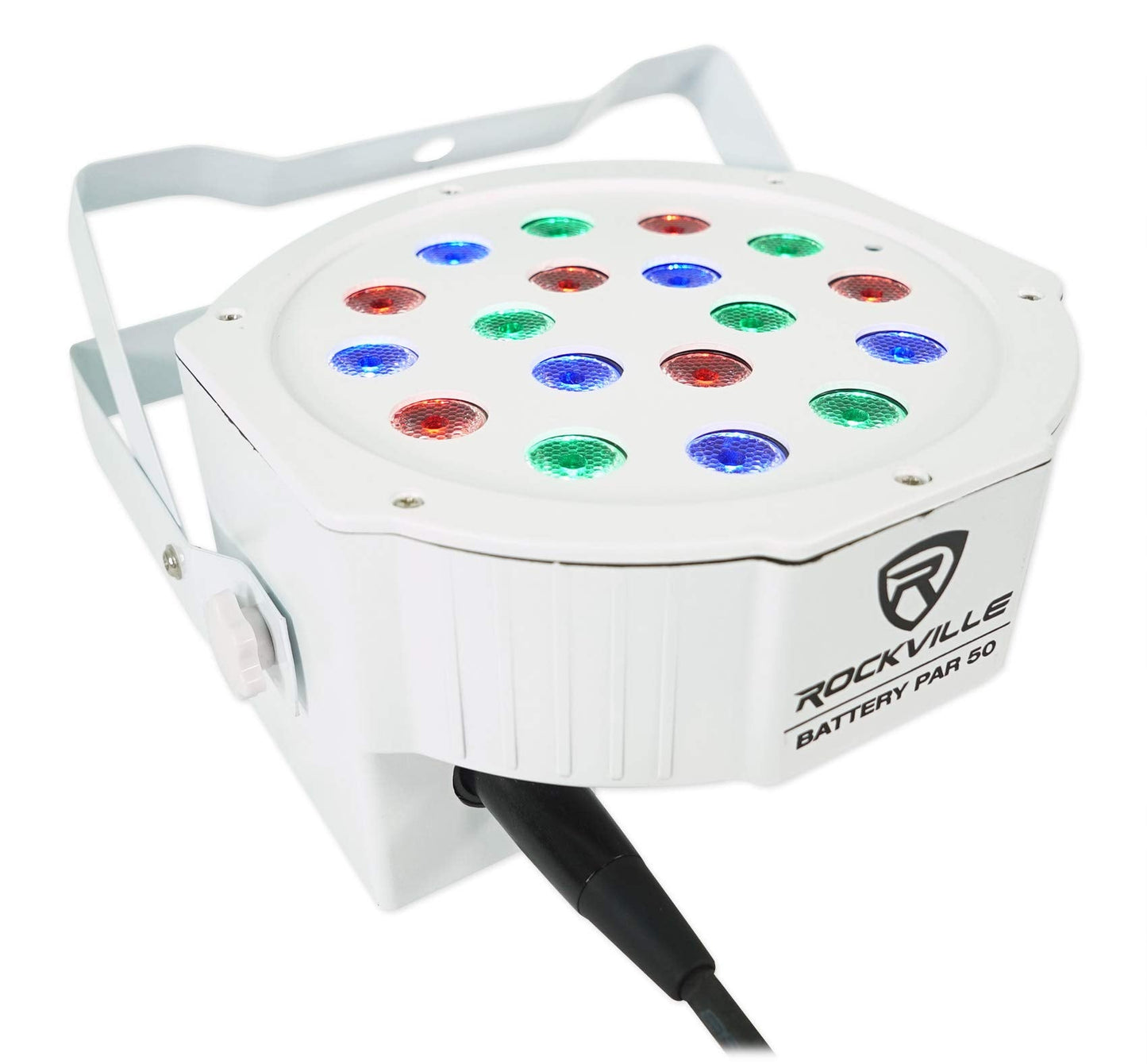 Rockville Battery Par 50 White Rechargeable Led Dmx Wash Light, Bright 18W Rgb Output, 7-Channel Dmx, Wireless Control, For Djs