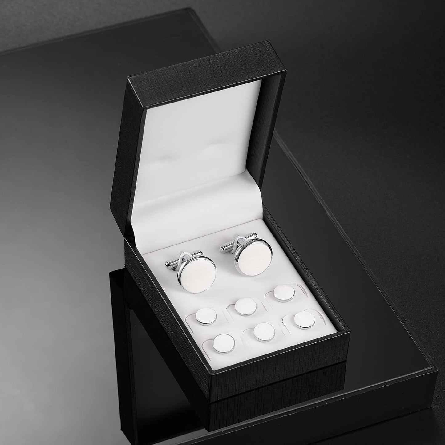 UJOY Cufflinks and Studs Set Blanks Round 4 Colors Shirt Tuxedo Buttons Packed in Cufflink Box for Men