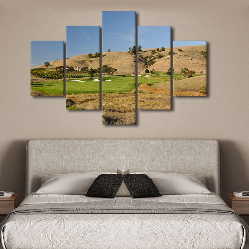 5 Pieces Golf Course Wall Art Pictures for Home Decor CordeValle California USA Painting on Canvas Poster Print Modern Artwork for Living Room Office Decorative Framed Ready to Hang - 60" W x 40" H