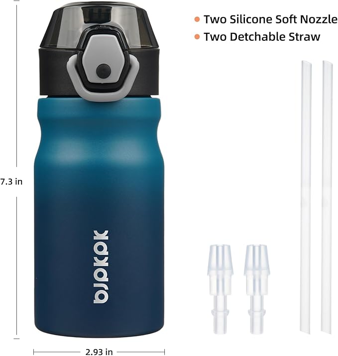 BJPKPK Insulated Water Bottle 14oz Stainless Steel Water Bottles with Straw and Carry Handle Double Wall Metal Thermal Flask,Indigo Black