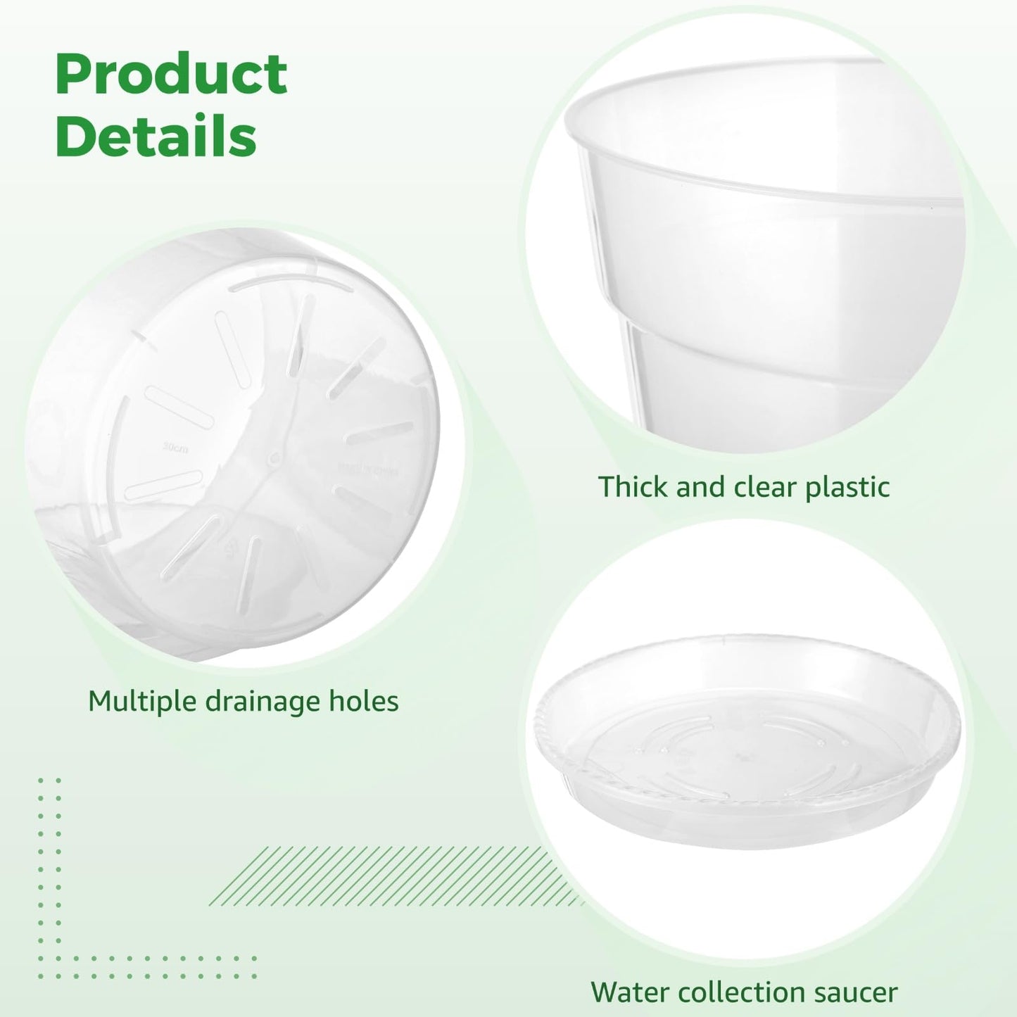 Skdqiee 3 Pcs Clear Nursery Pots Set with Saucers, 11.8 in Plastic Orchid Pots, Large Plant Pot with Drainage Holes, 3.7 Gallon Capacity for Orchids and House Plants