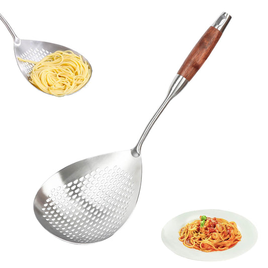 KAYCROWN Skimmer Slotted Spoon, 16.8 Inch 304 Stainless Steel Skimmer Ladle Spoon Spider Strainer for Cooking and Frying, Pasta Strainer Frying Spoon for Kitchen
