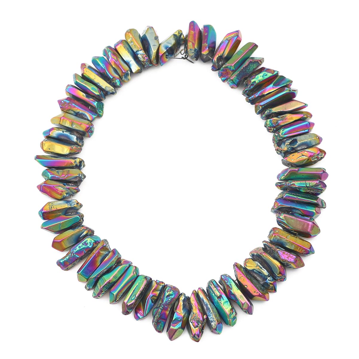 BEADIA Rainbow Titanium Coated Crystal Quartz Spike Point Stick Beads Polished 1.0"-1.5" for Jewelry Making 15 Inch/Strand
