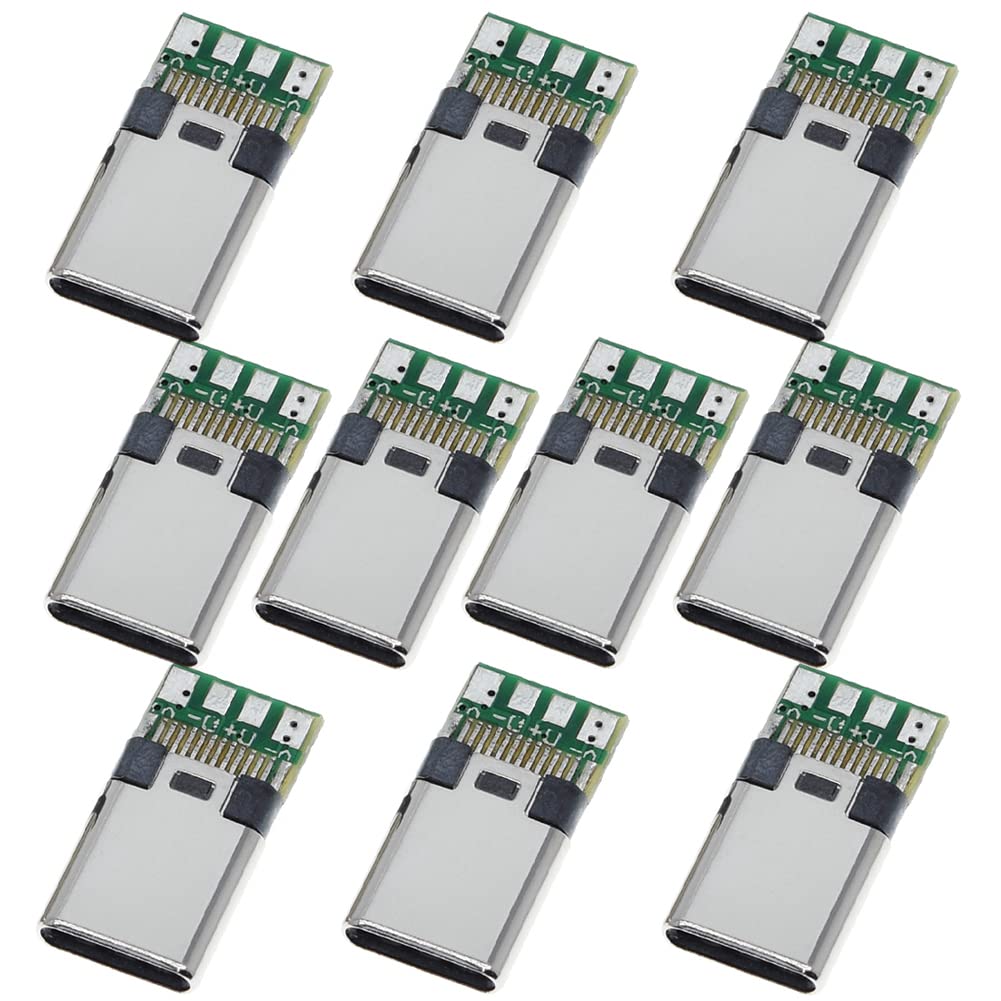 Anmbest 10Pcs Usb 3.1 Type C Connector 24 Pins Male Plug Socket Receptacle Adapter To Solder Wire & Cable 24P Pcb Board Support