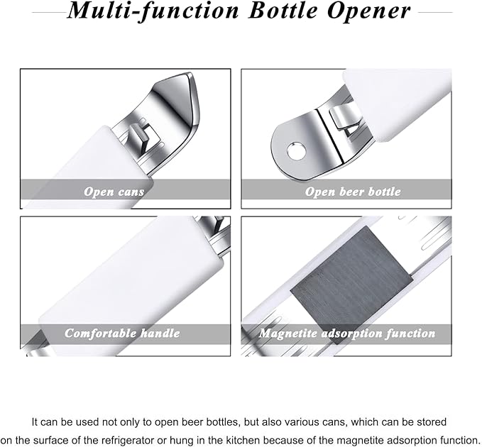 3 Pieces Magnetic Bottle Openers Can Opener Classic Beer Opener Stainless Steel Small Bottle Opener Can Tapper with Magnet for Camping and Traveling HANCELANT (White)
