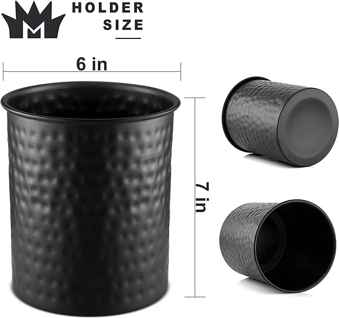 Monarch Abode Kitchen Utensil Holder – Hand Hammered Metal Black Utensil Holder, Decorative Utensil Crock for Kitchen Counter, Cooking Tool and Spatula Holder for Countertop, Caddy Organizer