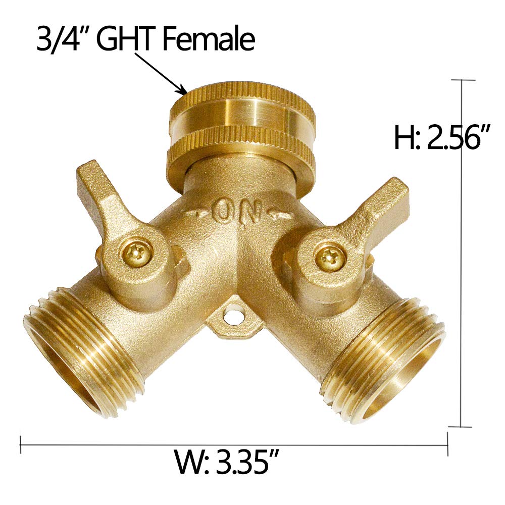 HQMPC 2 Way Hose Y Valve Hose Splitter Garden Hose Y Valve Connectors 2 way shut off valves With Solid Brass Handle Brass Y Valves Water Garden Hose Adapter 3/4"GHT Thread Extra 4 Presure washers