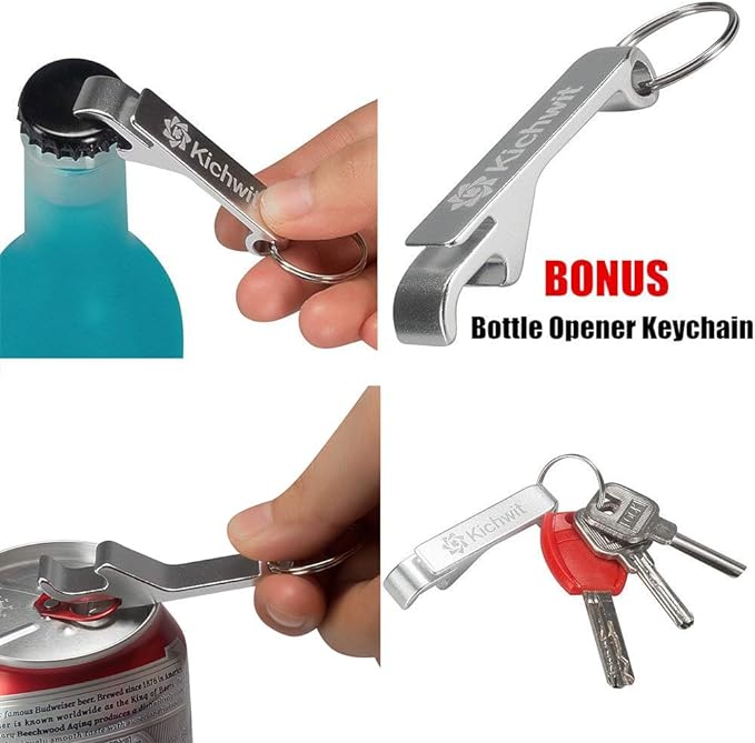Kichwit Jar Opener for Arthritis, Stainless Steel Jar Lid Opener, for Small and Medium Jar Lids, Bottle Opener Keychain Included